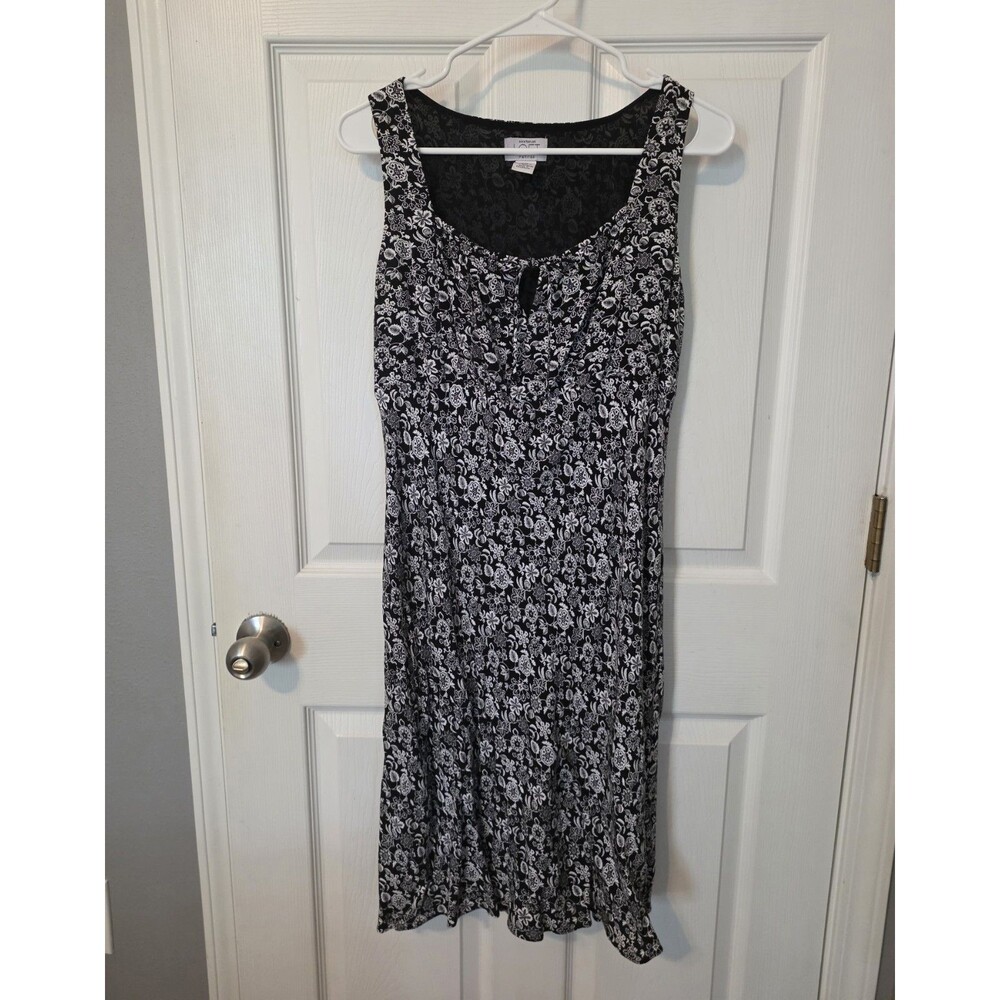Loft Petites Summer Dress 8 Petite Black And White Floral Print Keyhole Neck 8P